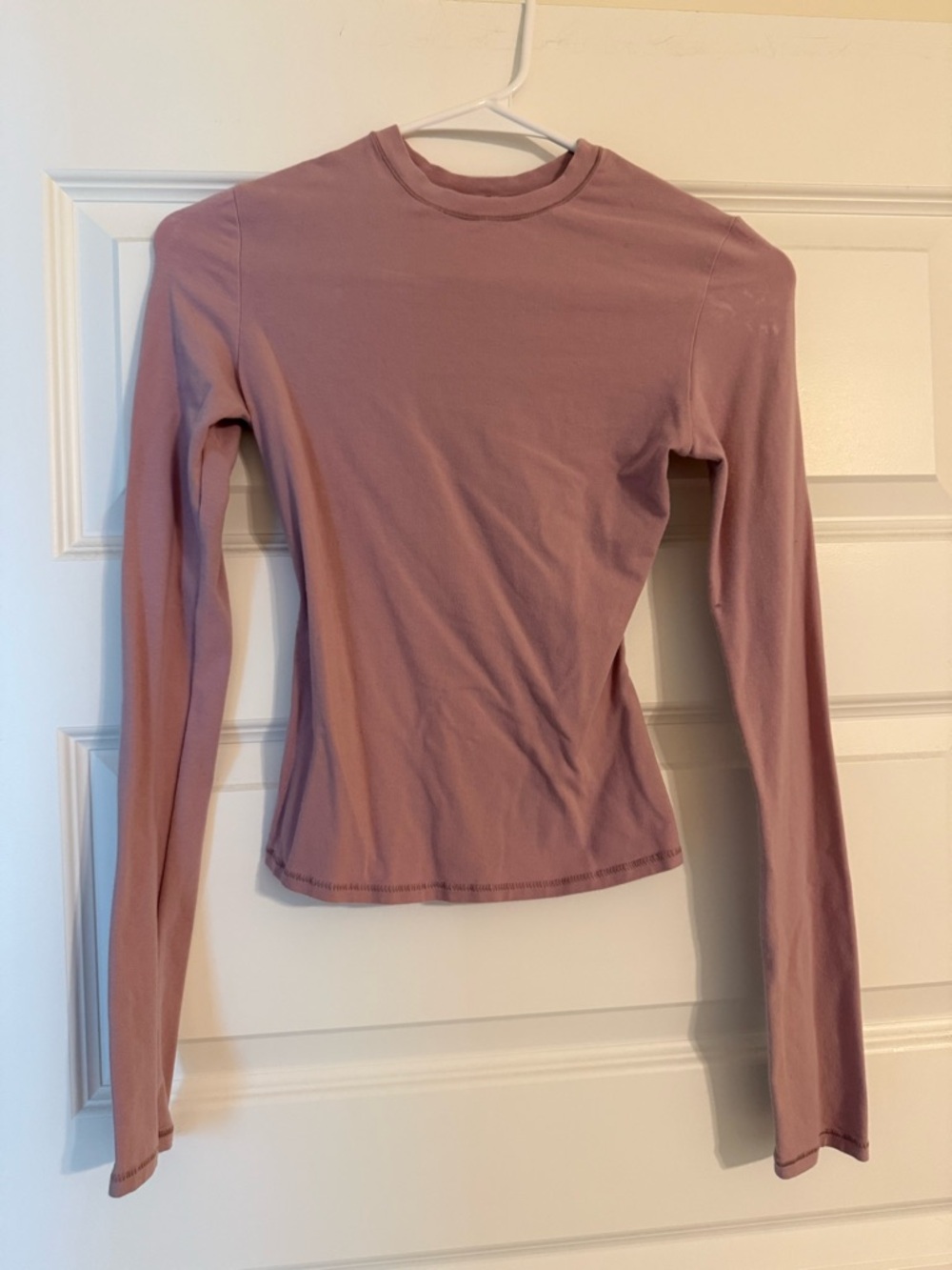 SKIMS Long Sleeve Crewneck Top in Mauve Pink